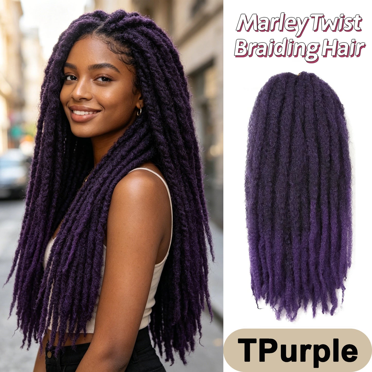 Marley Twist Braiding Hair Pre Stretched Ombre/Solid Colors Afro Kinky Curly Crochet Hair for Faux Locs Jumbo Marley Twists Hair