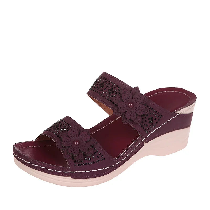 Ladies Shoes on Offer Summer New Plus Size Slippers Women Retro Roman Women's Slipper Casual Beach Flower Platform Wedge Sandals