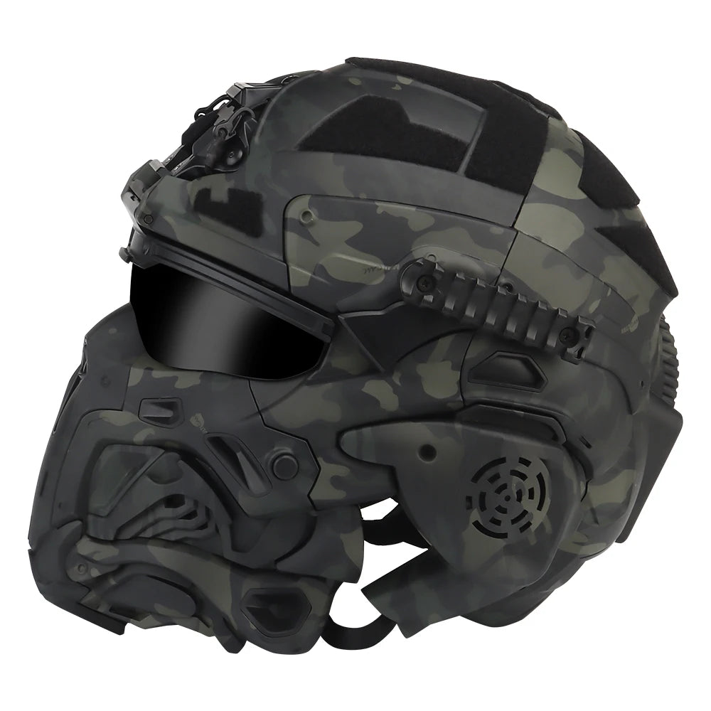 Militar Helmet FAST Helmet Built-in Communication Headset Anti-fog Fan W-Ronin Assault Helmet Detachable Mask Replacement Lens