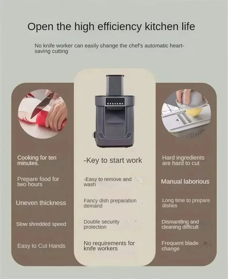 Commercial Vegetable Chopper 3 in1 Multifunctional Electric Cutting Machine Carrot Potato Slice Shred Diced Food Processor