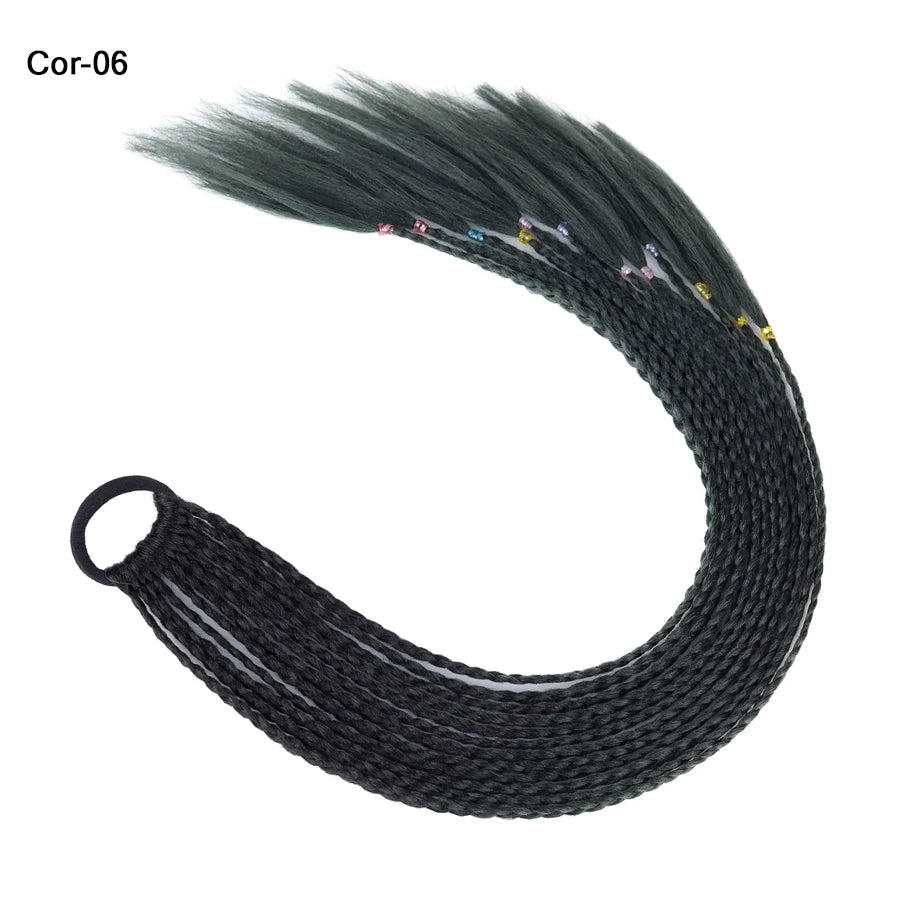 Ponytail Hair Extension 24 Inch Colorful Braided Synthetic with Hair Tie for Women Long Hair Add-Ons