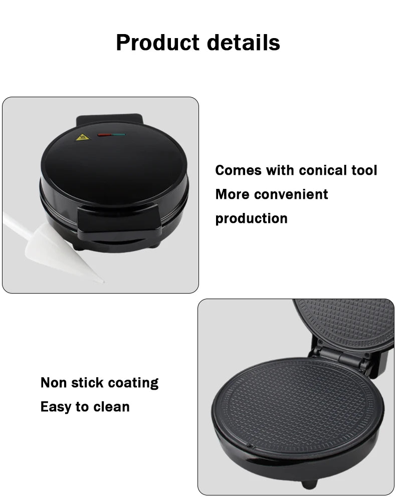Electric Egg Roll Maker DIY Ice Cream Cone Machine Crispy Omelet Mold Sandwich Iron Crepe Baking Pan Waffle Pancake Grill Oven