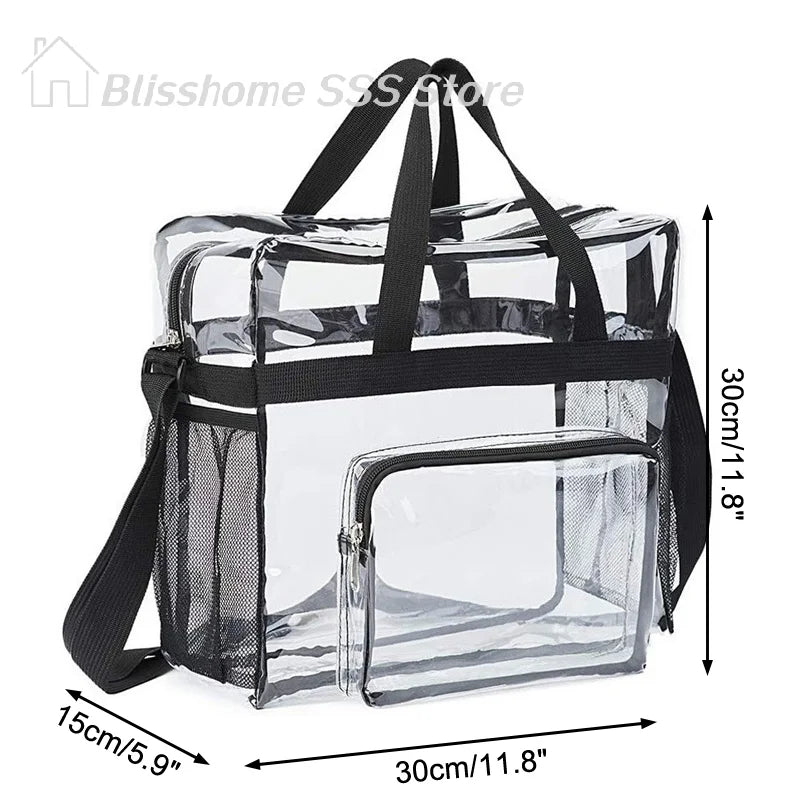 【S】Large Capacity PVC Transparent Bag Portable Washing Bag Clear Tote Multi Pocket Handbag for Home Use Durable Material