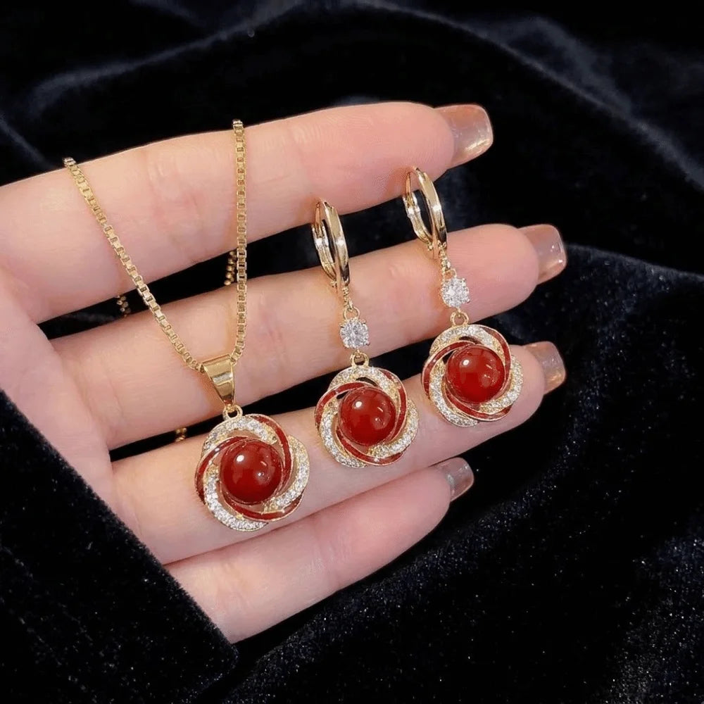 Gifts Versatile Zircon Jewelry Sets Dainty Trendy Imitation Pearl Jewelry Sets Elegant Shining Necklace Earrings Sets Evening