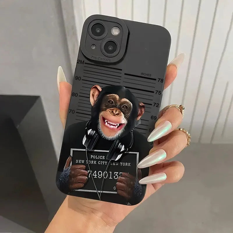 New Creative Monkey Pattern Phone Case For iPhone 16 15 14 13 12 11 Mini Pro Max X XR XSMax 8 6 6S Plus Soft Silicone Back Cover