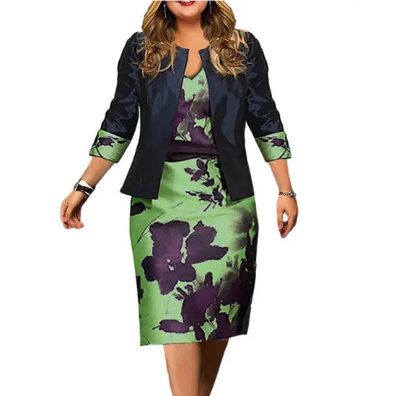 Women Casual Three Quarter Printing Y2K Cardigan Spring Summer New Dress Set Fashion V-neck High Street Sleeveless Midi Dress