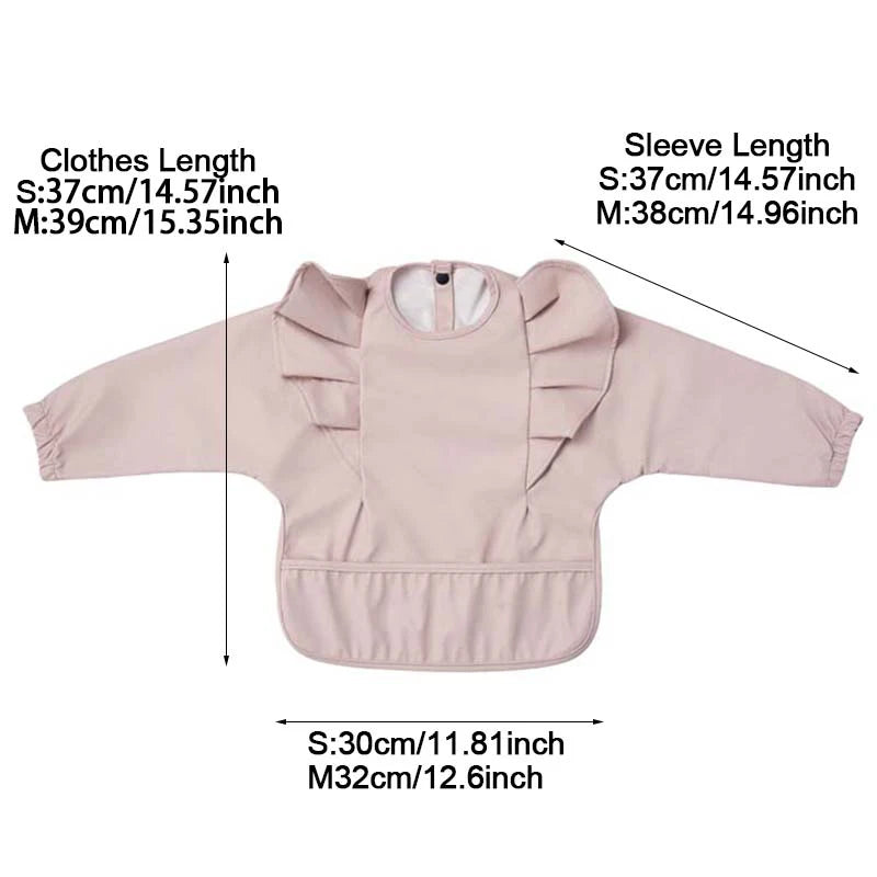 Solid Color Children's Feeding Bib Aprons Waterproof Baby Long-Sleeve Painting Smock with Pocket Easy Clean Bibs for Toddlers