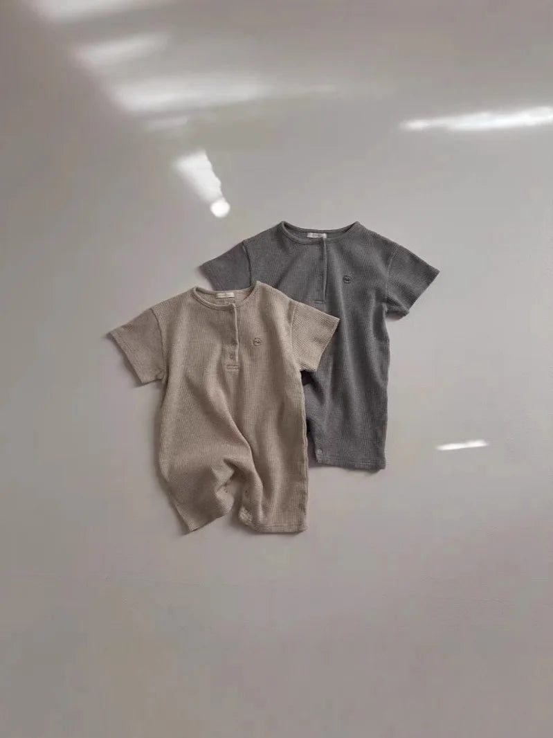 2025 Summer New Baby Short Sleeve Romper Boy Girl Newborn Solid Simple Jumpsuit Cotton Infant Toddler Casual Clothes 0-24M