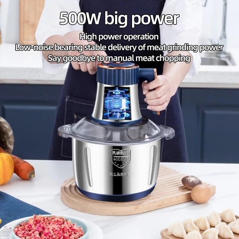 5L Home Electric Stainless Steel Meat Grinder 500W Powerful Vegetable Fruit Food Processor Chopper Slicer Food Grinder