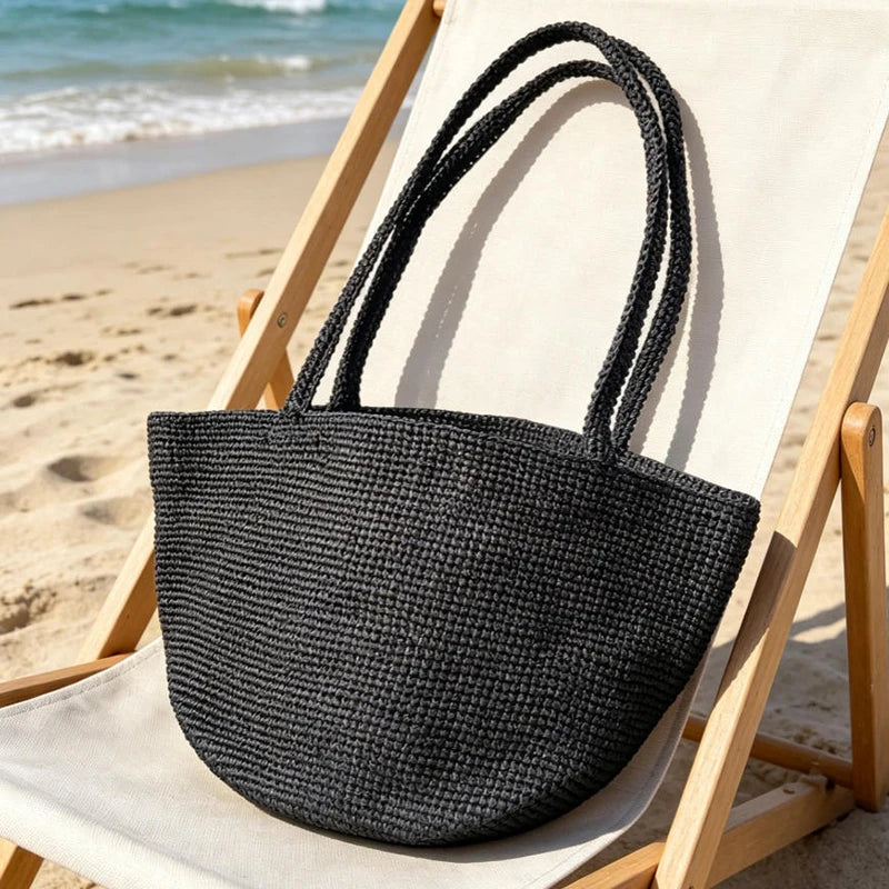 Summer Handmade Raffia Woven Bag, Women's Simple Fashion Shoulder Tote, Beach Vacation Straw Purse,Casual Lightweight for Travel