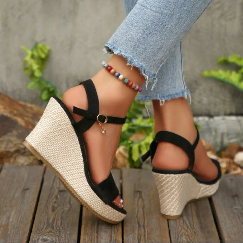 Women's Sandals Fashion Wedge Sandals Summer Casual Outdoor Beach Shoes Peep Toe Platform Women Shoes High Heel Buckle Sandals