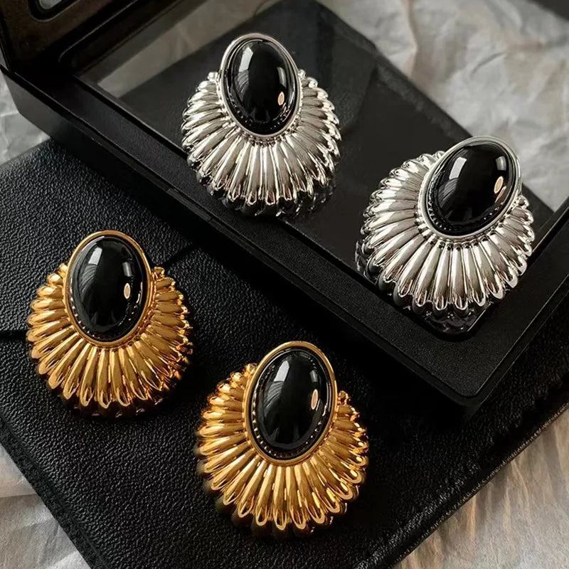 Modern Jewelry  Geometric Metal Black Resin Stud Earrings For Girl Women Party Gift