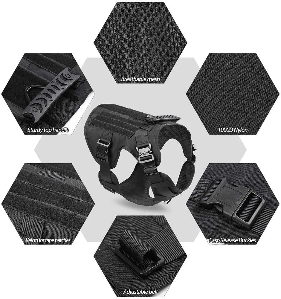 Tactical Dog Harness, Adjustable No-Pull Handle Service Vest Heavy Duty Pet Large Breed,  Dog Vest for Training Hunting Walking