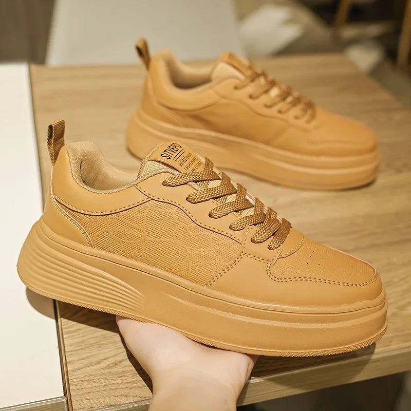 Men's Casual Sport Shoes Thick Bottom Invisible Heightening 10cm Rubber Outsole Synthetic Upper Breathable Lace-Up Sneakers