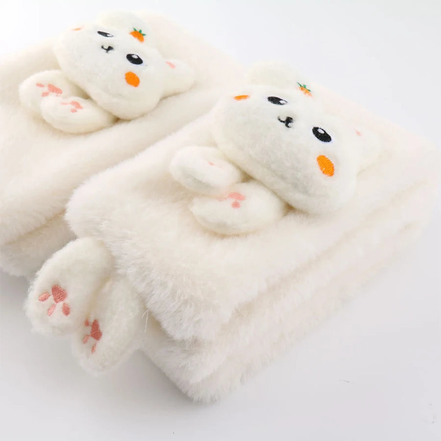 Girls Winter Warm Scarfs Thick Plush Cross Children's Scarf Baby Bib Cute Cartoon Rabbit Faux Fur Cross Neckerchief Protection S