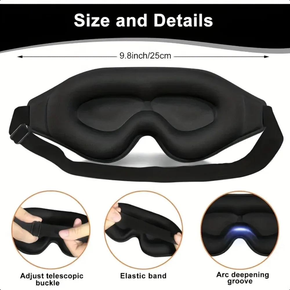 1-piece 3D stereoscopic eye mask with shading and sleep design, breathable and soft fabric, adjustable straps