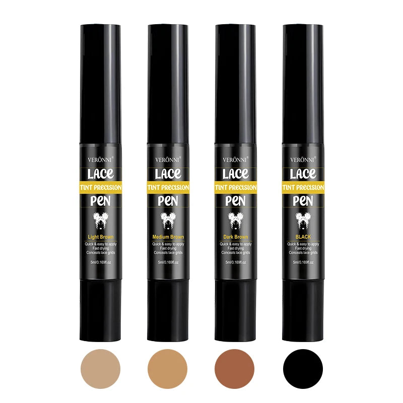 4 Colors Lace Tint Precision Pen 5ml Quick Dry Conceal Lace Dye Pen Portable Lace Tinting Concealer for Lace Wig Hairline Makeup