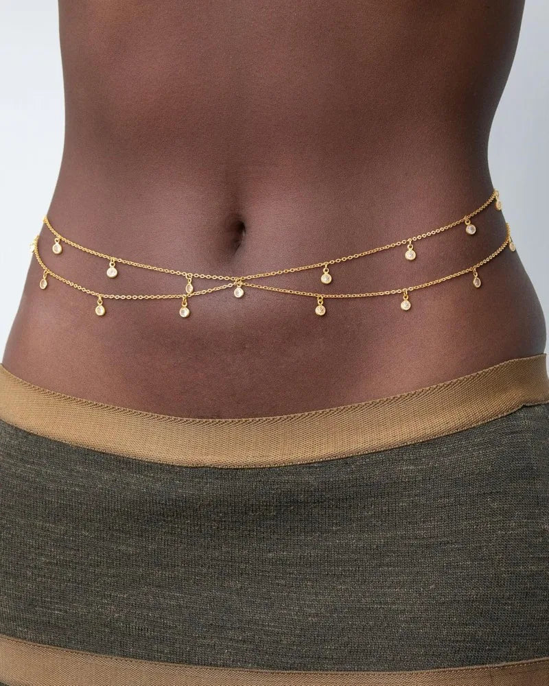 Gold Waist Chain, 14K Gold Plated Belly Chain Adjustable Body Chain Sexy Diamond Bikini Waist Beads for Women Body Chain Jewelry