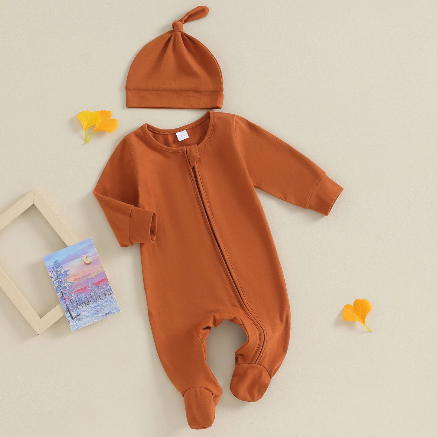 ma&baby 0-6M Newborn Infant Baby Boy Girl Jumpsuit Soft Long Sleeve Zipper Romper + Hat  Fall Spring Baby Outfits Clothing
