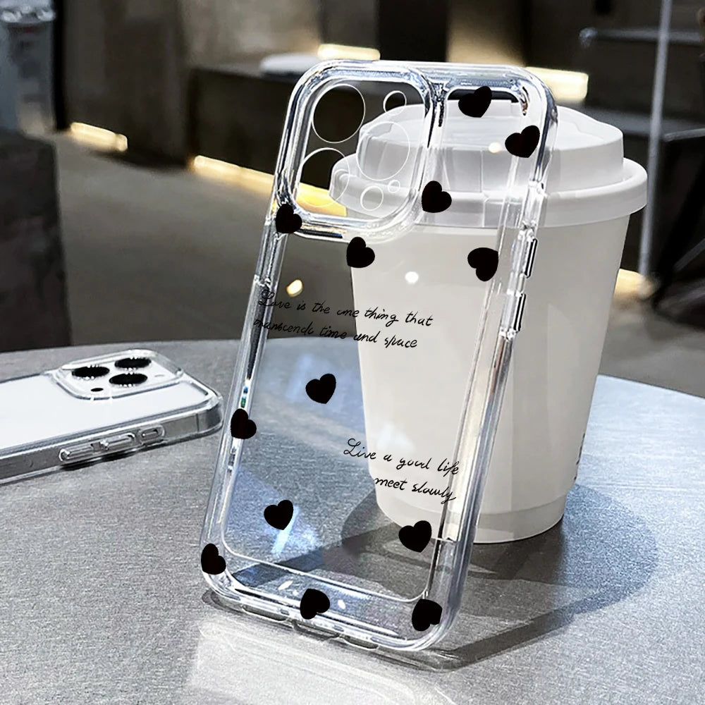 TPU Cute Love Heart Pattern Phone Case For iPhone 17 16 15 14 13 12 11 Pro Max X XS XR 7 8 Plus Shockproof Silicone Clear Cover