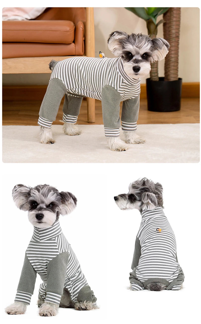 Stripe Fleece Jumpsuit For Small Dogs Winter Dog Clothes Warm Pajamas Dog Long Sleeve Bodysuit Puppy Teddy Chihuahua Clothes