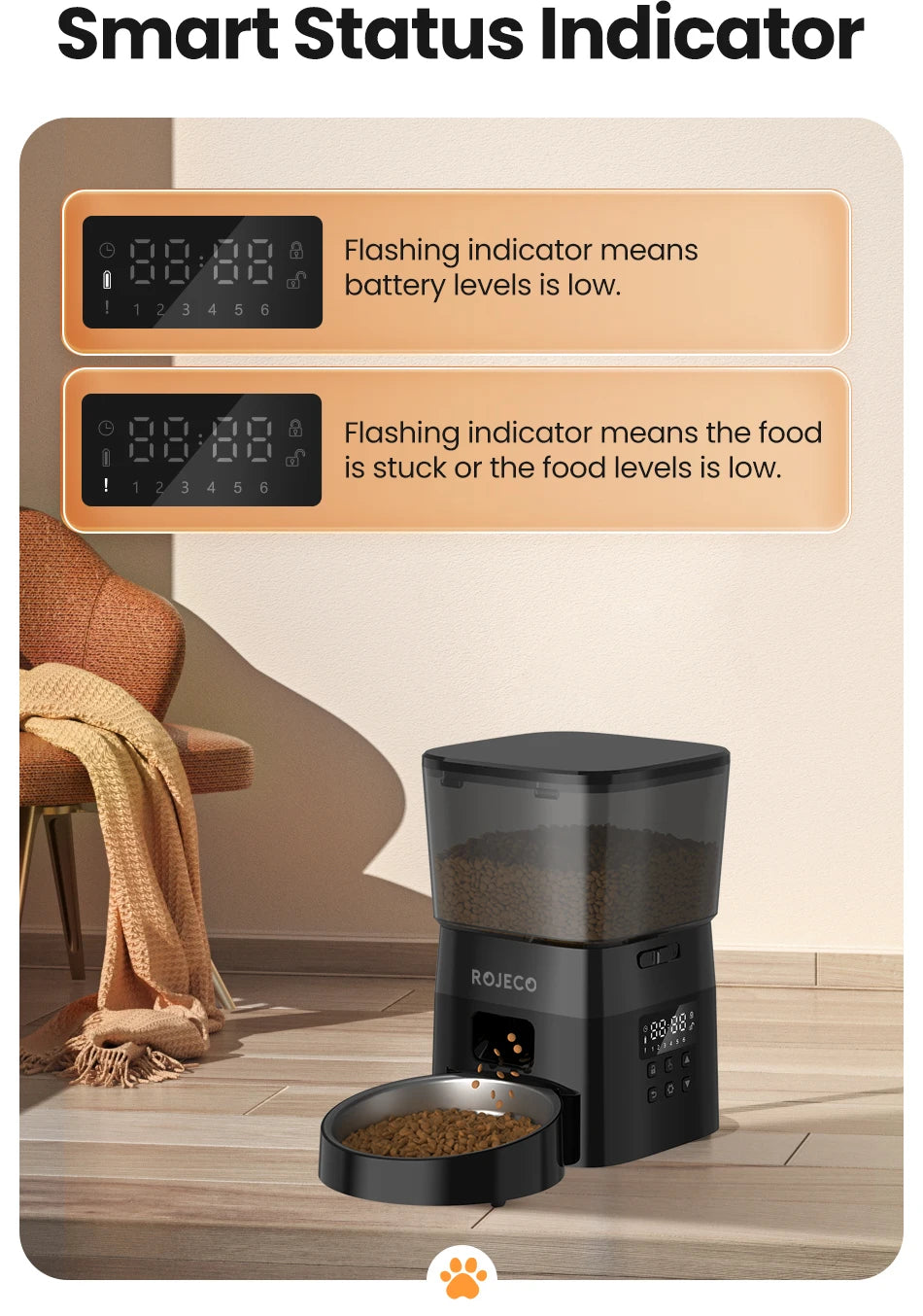 ROJECO Smart Dog Feeder Automatic Dog Food Kibble Dispenser Button Version for Pet Cats Auto Food Container Dog Feeding Supplies