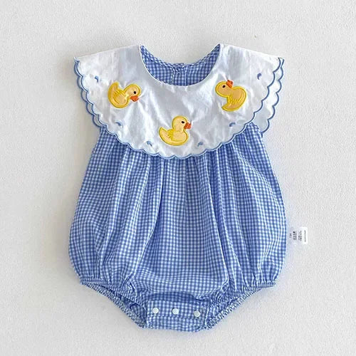 2025 New Summer Korean Style Climbing Suit Flying Sleeve Cotton Lace Splicing Toddler Baby Girls Jumpsuit 0-24M Baby Clothing