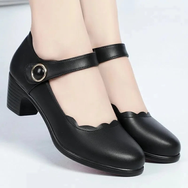 Zapatos De Mujer Women Cute Comfort Buckle Strap Black Patent Leather Height Increased Shoes Lady Cool Wine Red Heel Shoes E818