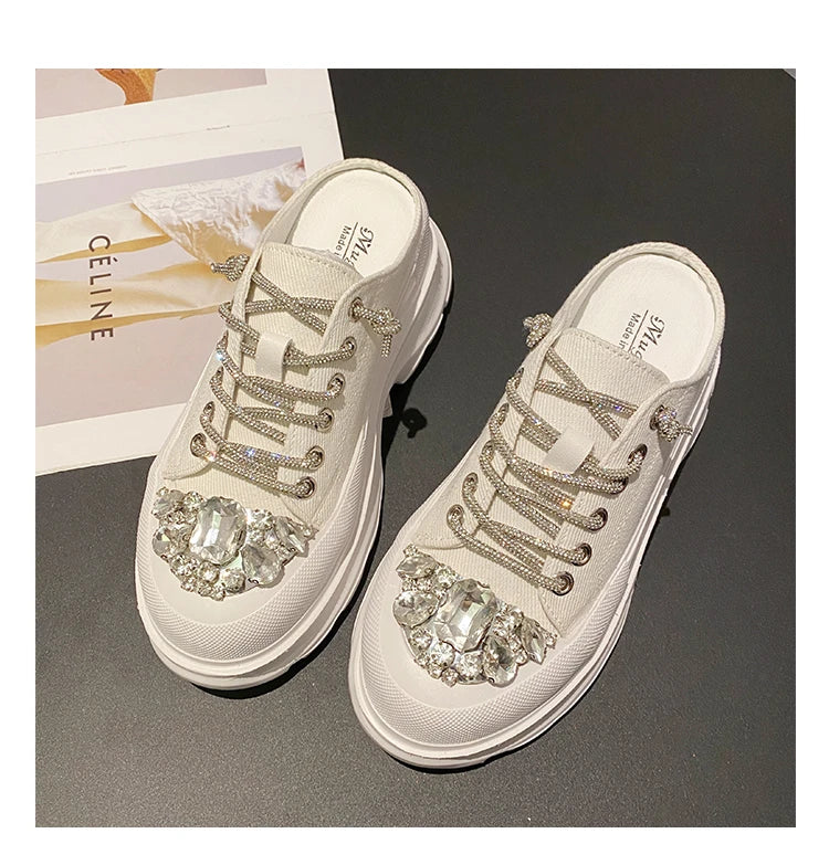 Women Shiny Rhinestones Shoes Four Seasons Casual Sneakers Women Stylish Sport Shoes Lace-Up Sports slippers zapatos mujer