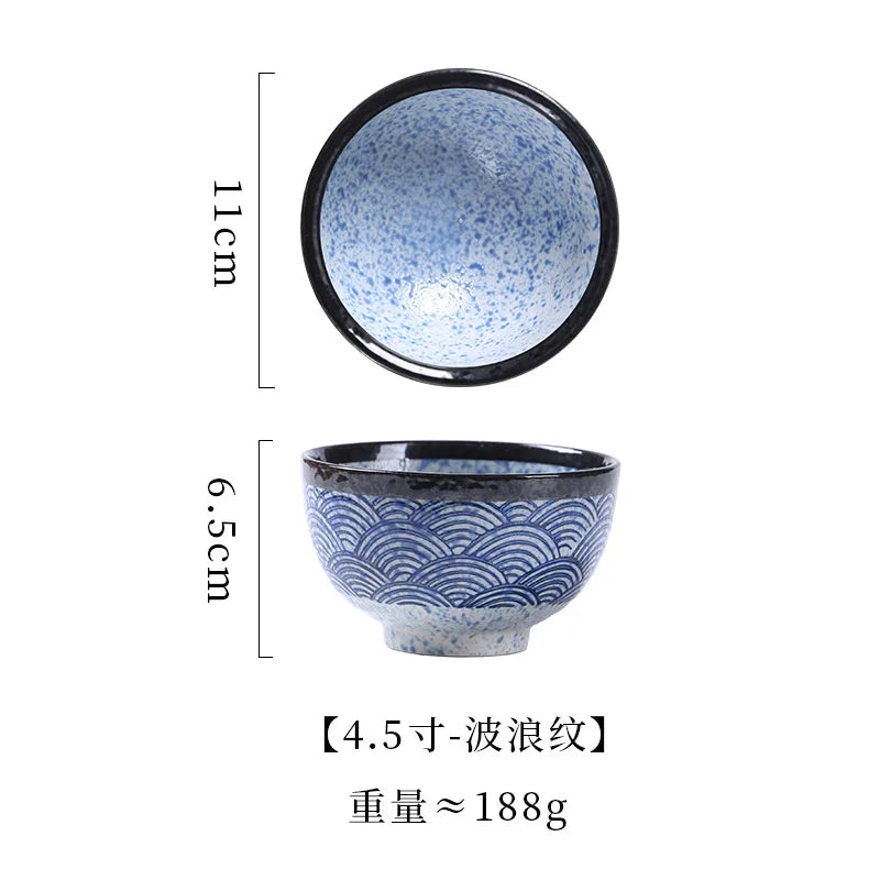 Japanese Ceramic Bowl Creative Sea Ripples Rice Bowls Restaurant Home Dessert Snacks Plate Home Kitchen Supplies Tableware