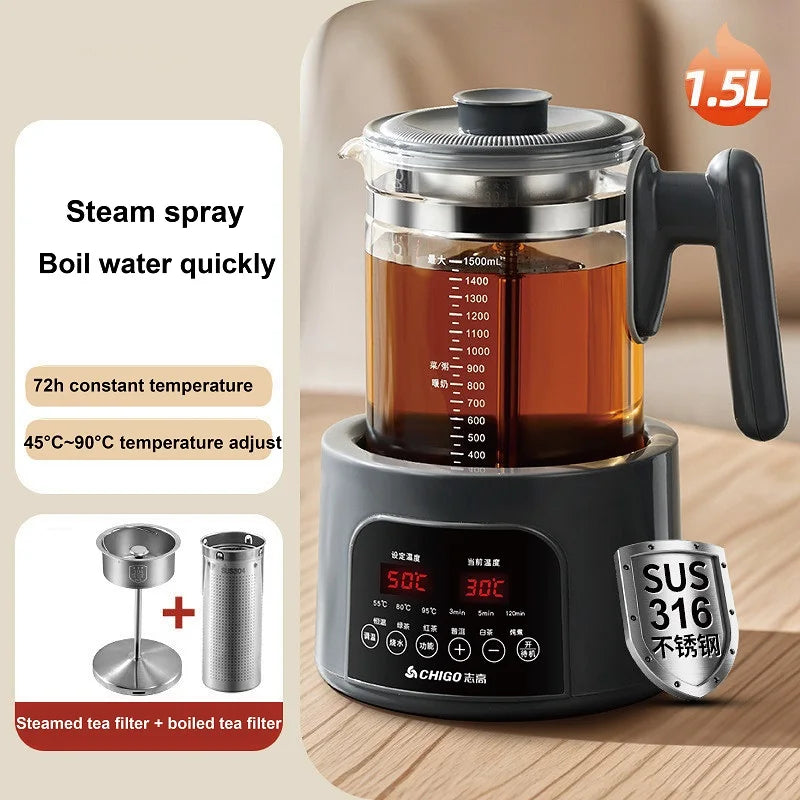 1.5L Smart Electric Kettle Multifunction Steam Teapot Temperature Control Health Pot Office Glass Flower Teapot Auto Keep Warm