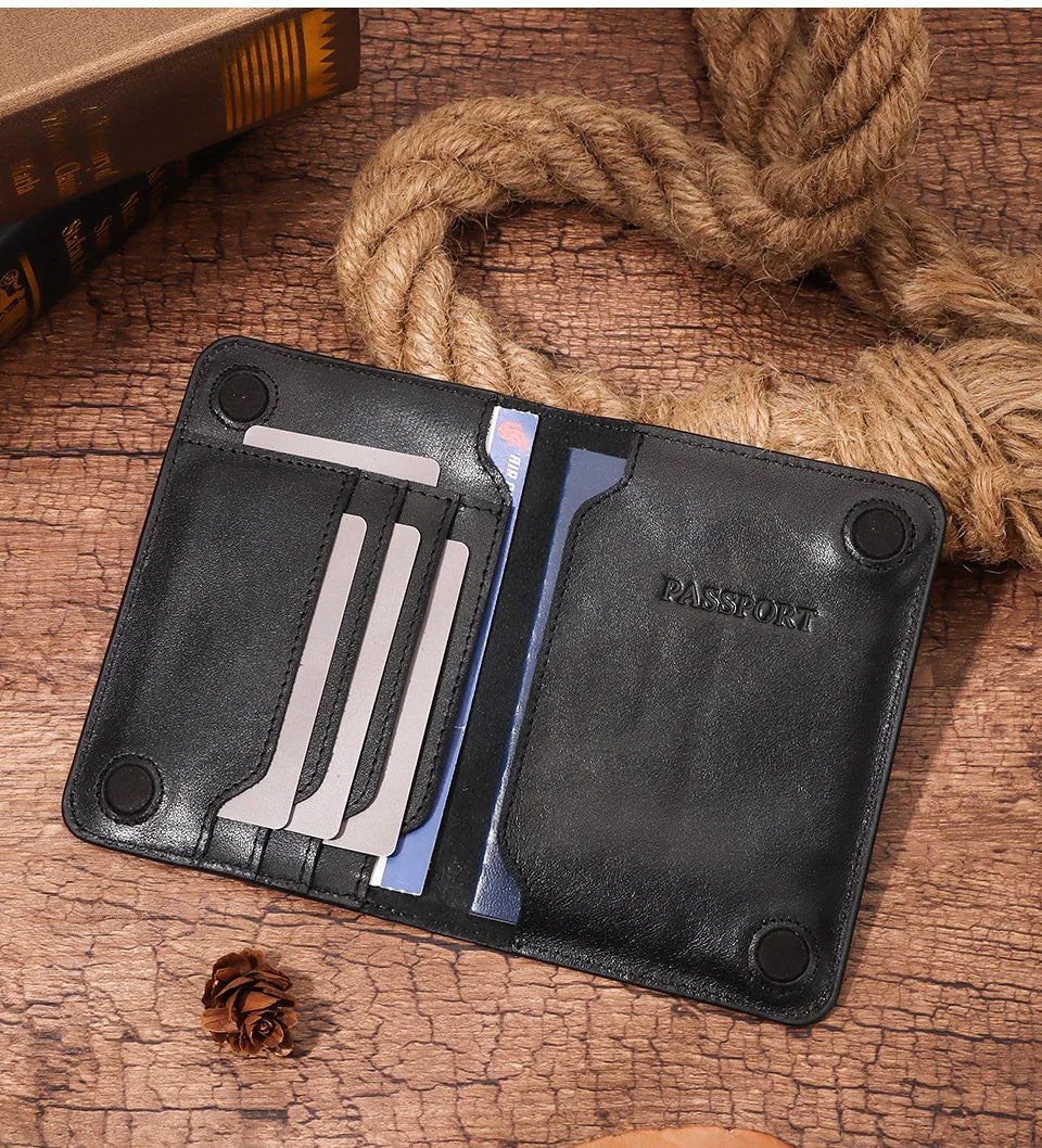 Travel Essentials Passport Holder Wallet RFID Full Grain Leather Mens Credit Card Holder Slim Purse with Vaccine Card Slot