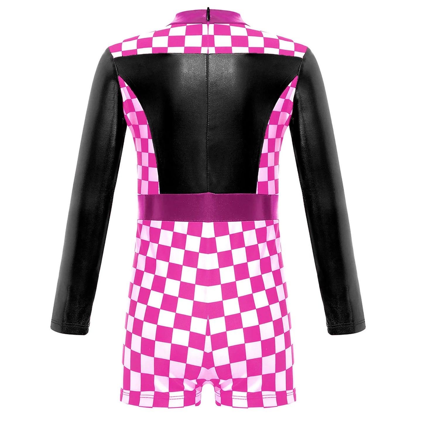 Kids Girls Checkerboard Racer Costume Halloween Car Driver Cosplay Leotard Dress with Tulle Skirt Themed Party Driving Roleplay
