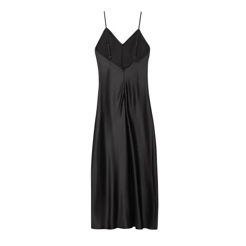 2025 New Elegant women's fashion silk satin texture MIDI dress sexy backless party slip dress