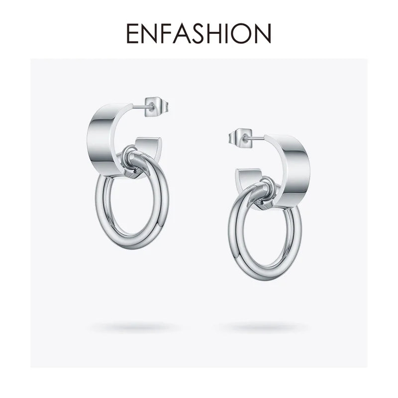 ENFASHION Curved C Circle Drop Earrings For Women Gold Color Stainless Steel Geometric Earings Fashion Jewelry 2020 Gifts E1183