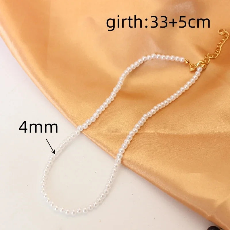 4 5 6 8mm White Pearl Chokers Necklace Clavicle Chain For Women Classic Fashion Elegant Wedding Neck Jewelry Love Pendant Gift