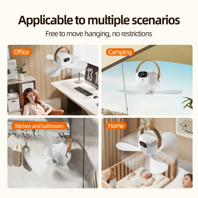 Portable Mini Ceiling Fans Outdoor Camping Fan Tent Ventilator Cooler Rechargeable Electric Fan Remote Control LED Lighting