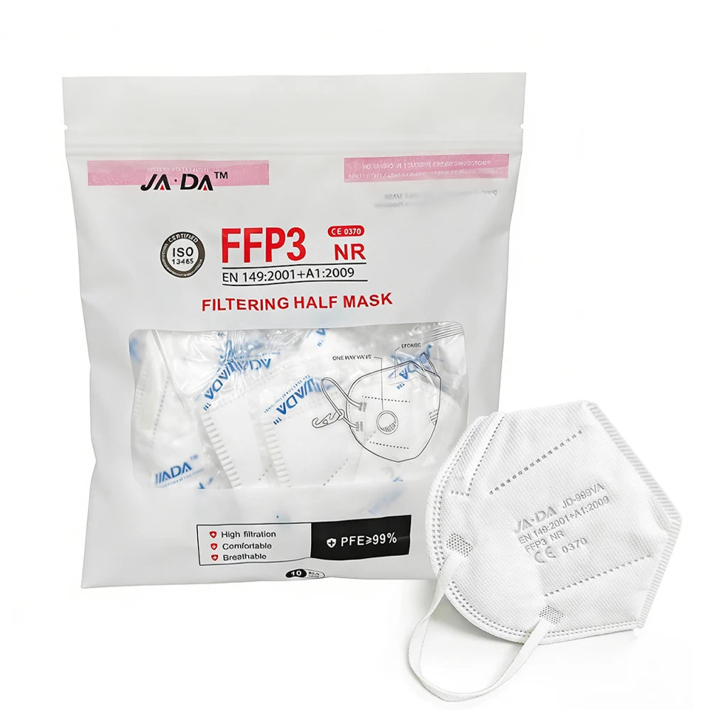10/30 PCS EU FFP3 Face Masks Breathing Valve Sponge Strip Dustproof CE0370 Anti Haze Workshop 7-Layer Individually Pack