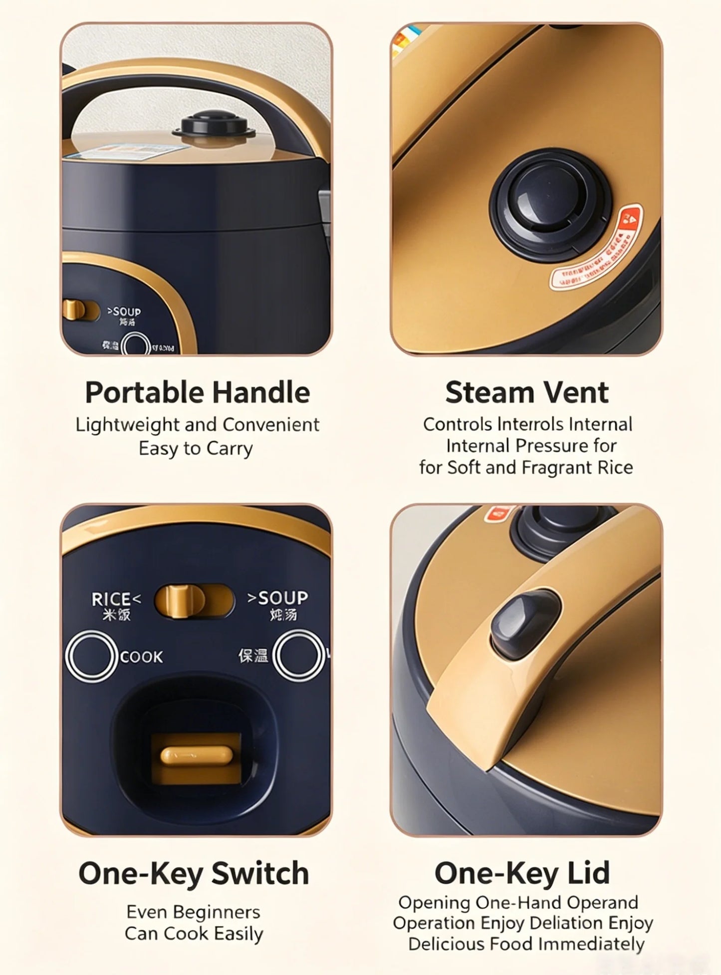 1pc Mini Electric Rice Cooker with Steamer Kitchen Non-Stick Pot 1.8L Keep Warm Function Portable Multi Cooker for Soup