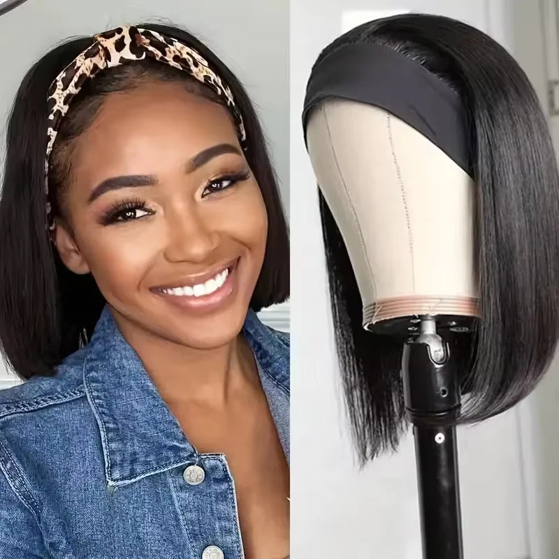 230 Density Headband Wigs Human Hair Straight Short Bob Glueless Wigs Human Hair Easy Put On And Go Bob Wig 8-16 Inch For Women