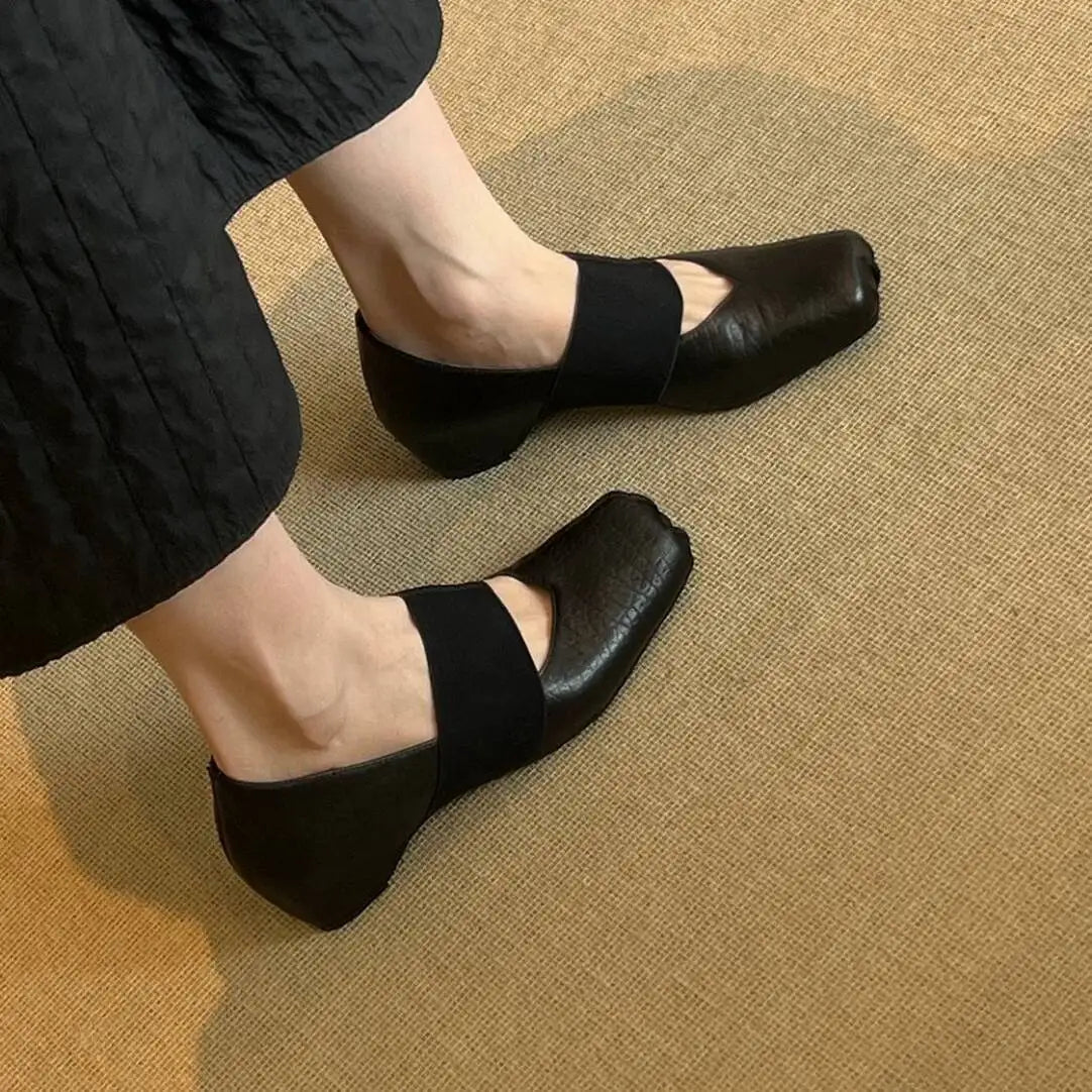 Luxury Shoes Women2026 New Leather Square Toe Elastic Band Mary Jane Women's Shallow Toe Flat Single Shoe Shoes for Women