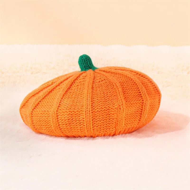Halloween Children's Winter Woolen Hats Boys Girls Pumpkin Pattern Knitted Beret Hat For Kids 1-3 Years Wholesale
