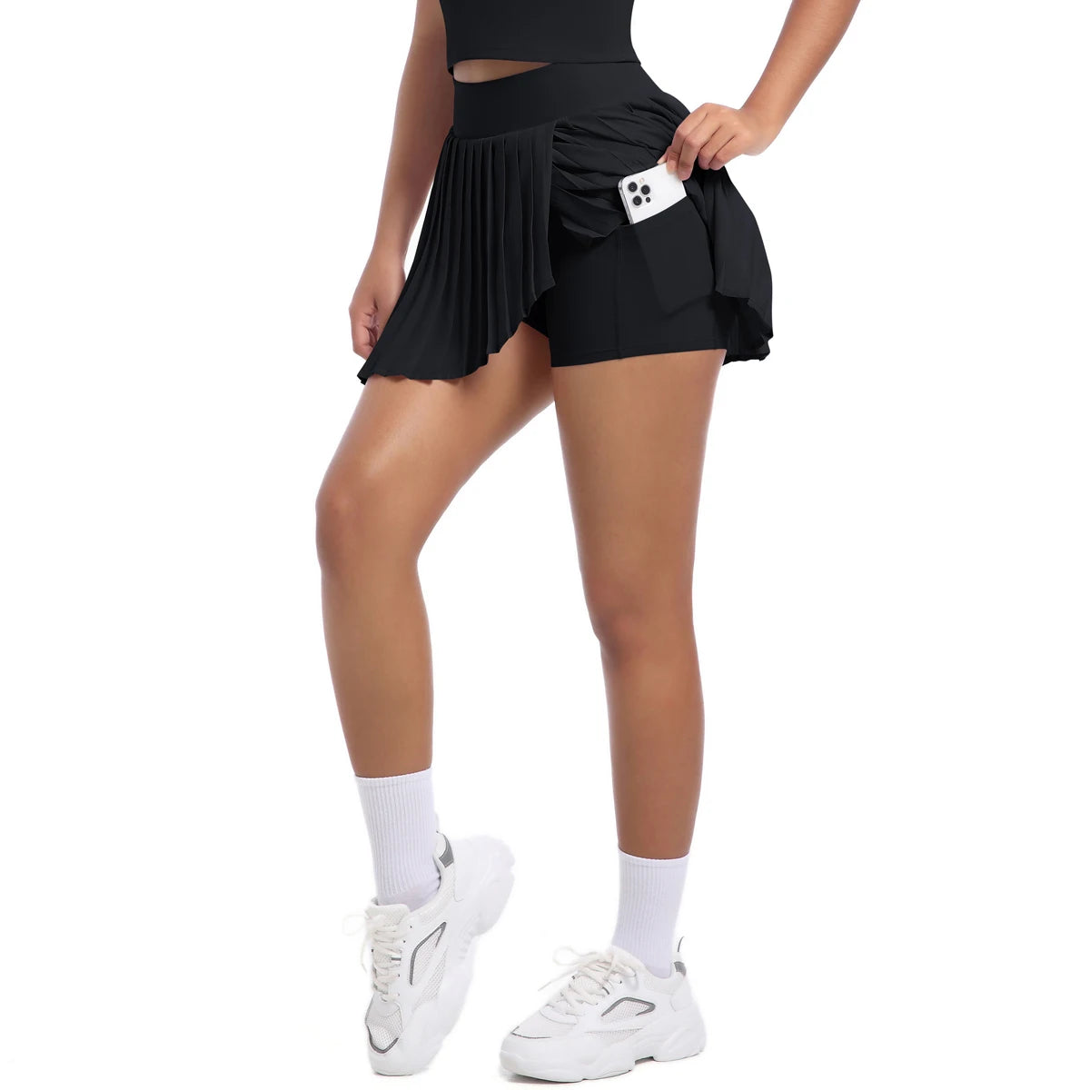 Breathable Pleated Skirt Women Jumpsuit Tennis Skirt Gym Running Yoga Short Skirt With Pockets Pleated Sports Tennis Skirts