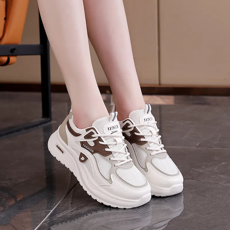 Spring and Autumn New Women's Mesh Breathable Casual Shoes Lightweight Soft Soled Sneakers Thick Soled Non Slip Walking Shoes