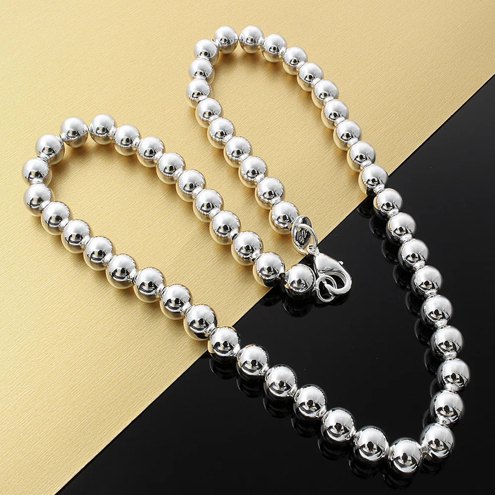 Hot 925 Sterling Silver Classic brands 8MM bead chain Necklace for woman men charms Fashion party wedding Jewelry Holiday gift