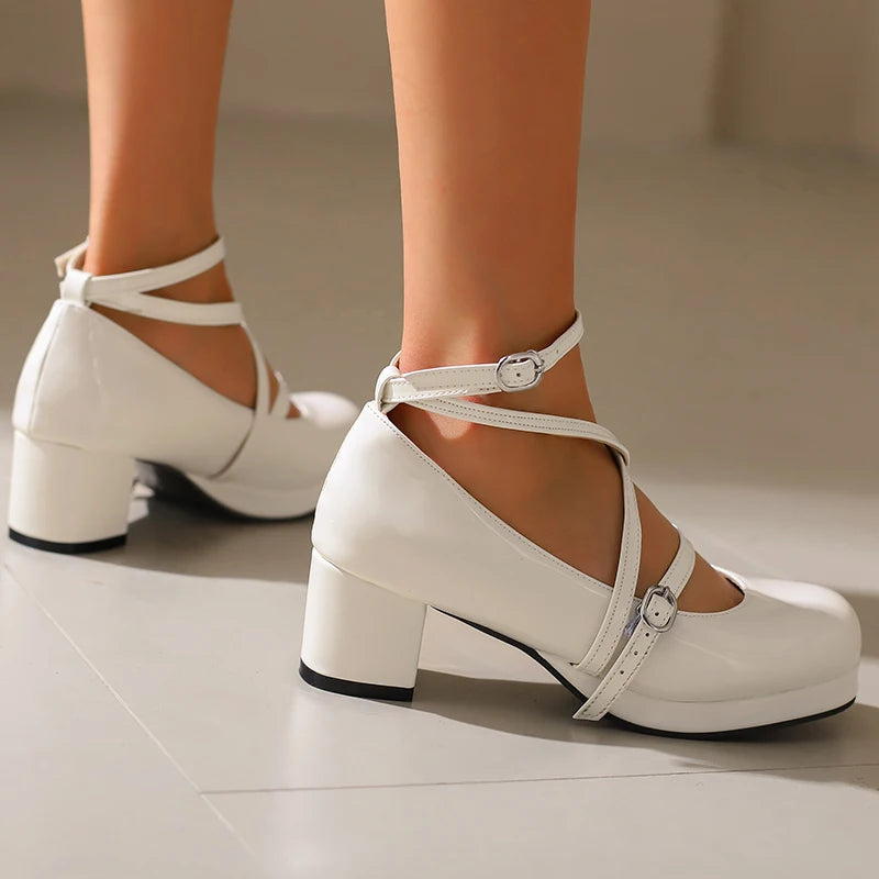 Japanese Lolita Party Shoes High Heels Ankle Strap Cross Dress Pumps Cosplay Costume Plus Size 31-50 Big Feet Wear Dropshipping