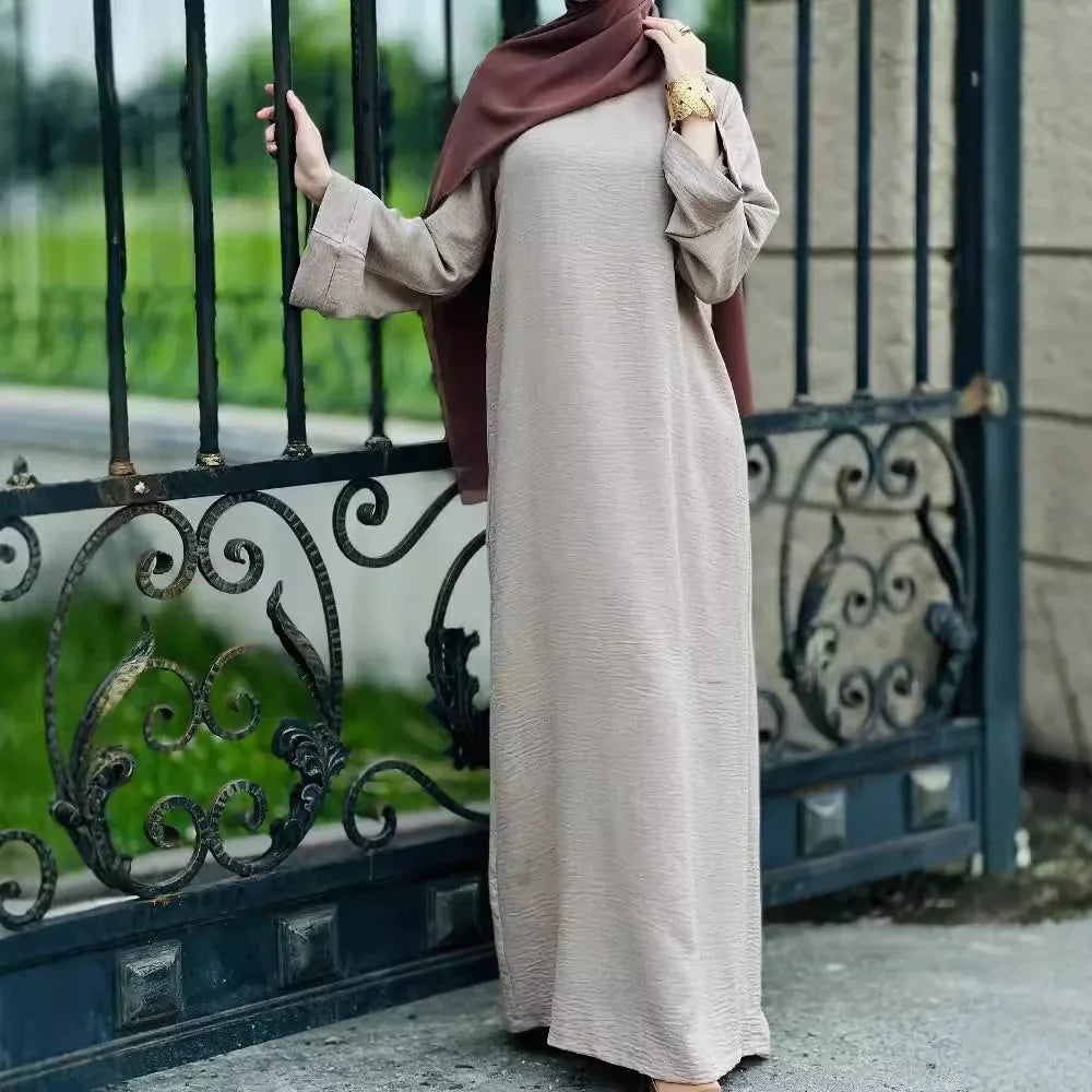 Cross-Border Muslim Women's Autumn Winter Dress Middle East Dubai Turkey Long Sleeve Midi Dress Modest Fashion Islamic Dress