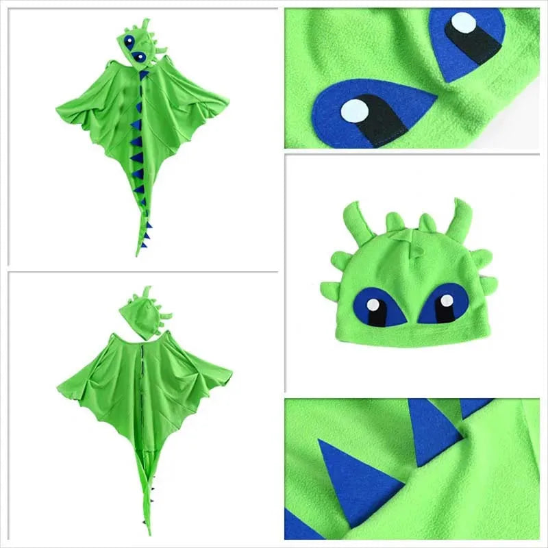Kids Dragon Cape Costume 3PCS Cloak Hat Mask Set Halloween Carnival Role Play Outfits for Boys Girls School Performance Clothes