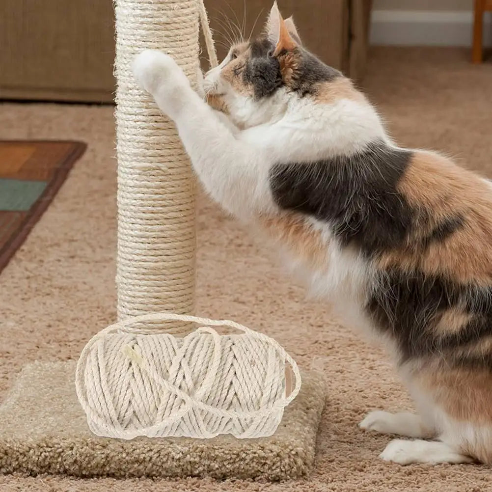 50m White Sisal Rope for Cat Scratching Post DIY Multi function Hemp Twine Sturdy Cuttable Wear resistant 5mm Cat Tree Accessory