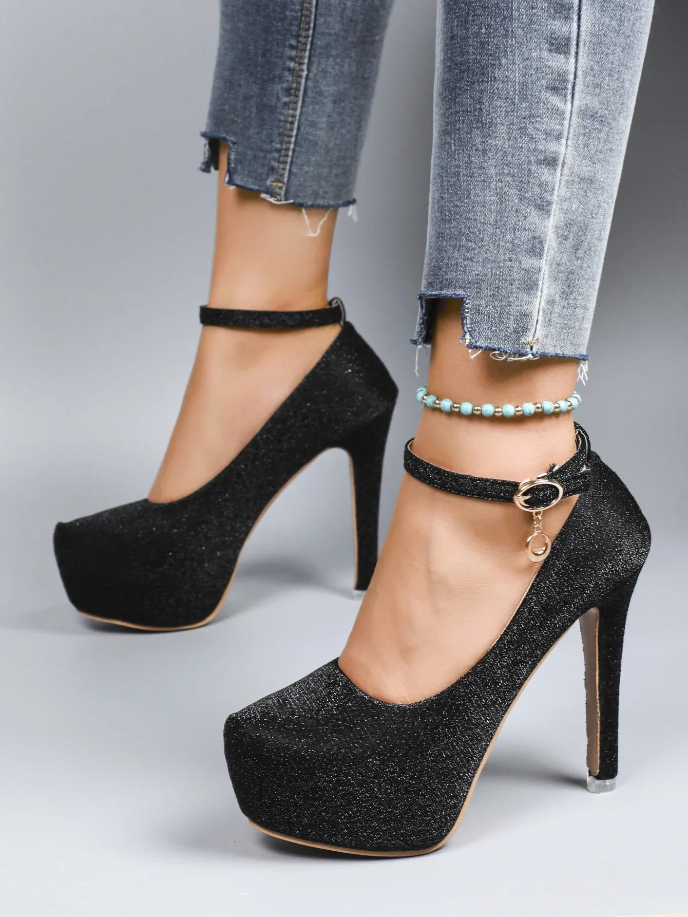 Spring Autumn New Style Waterproof Platform High Heels Thin Heel Silver Large Size Ultra High Heel Single Shoes for Women Show A